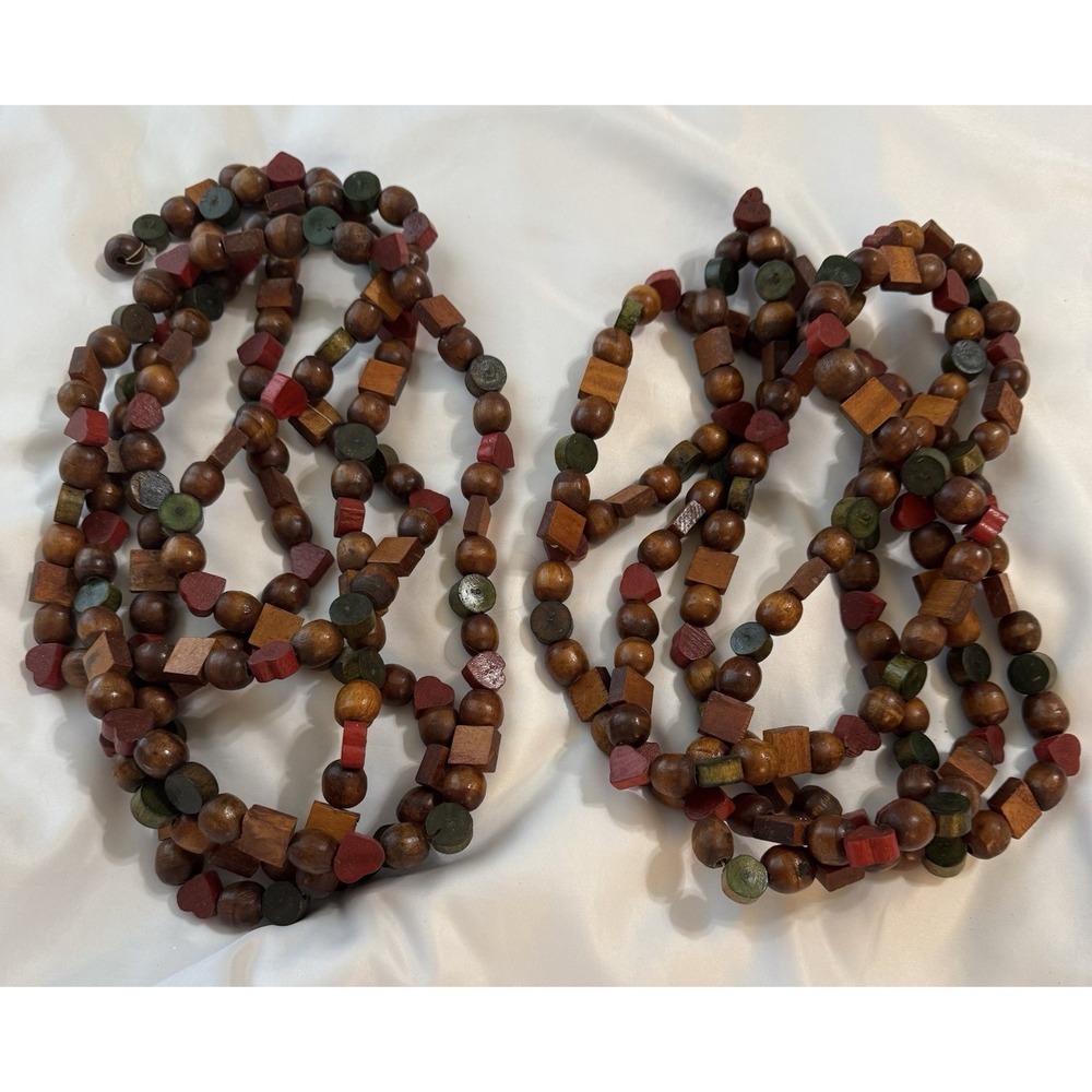 Vintage Wooden Heart Christmas Rustic Holiday Garland 16' Feet Festive Country - Picture 2 of 3